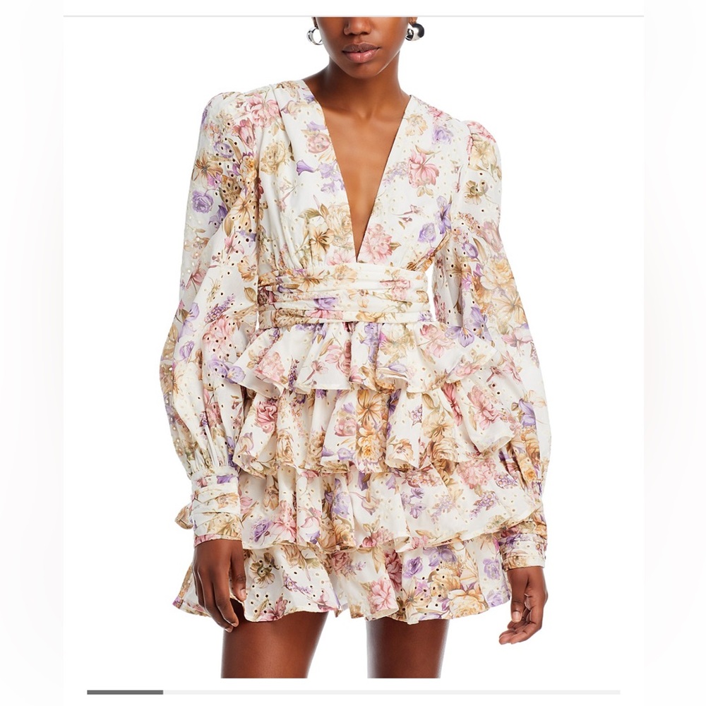 Line & Dot Floral Ruffle Mini Dress - Picture 1 of 11